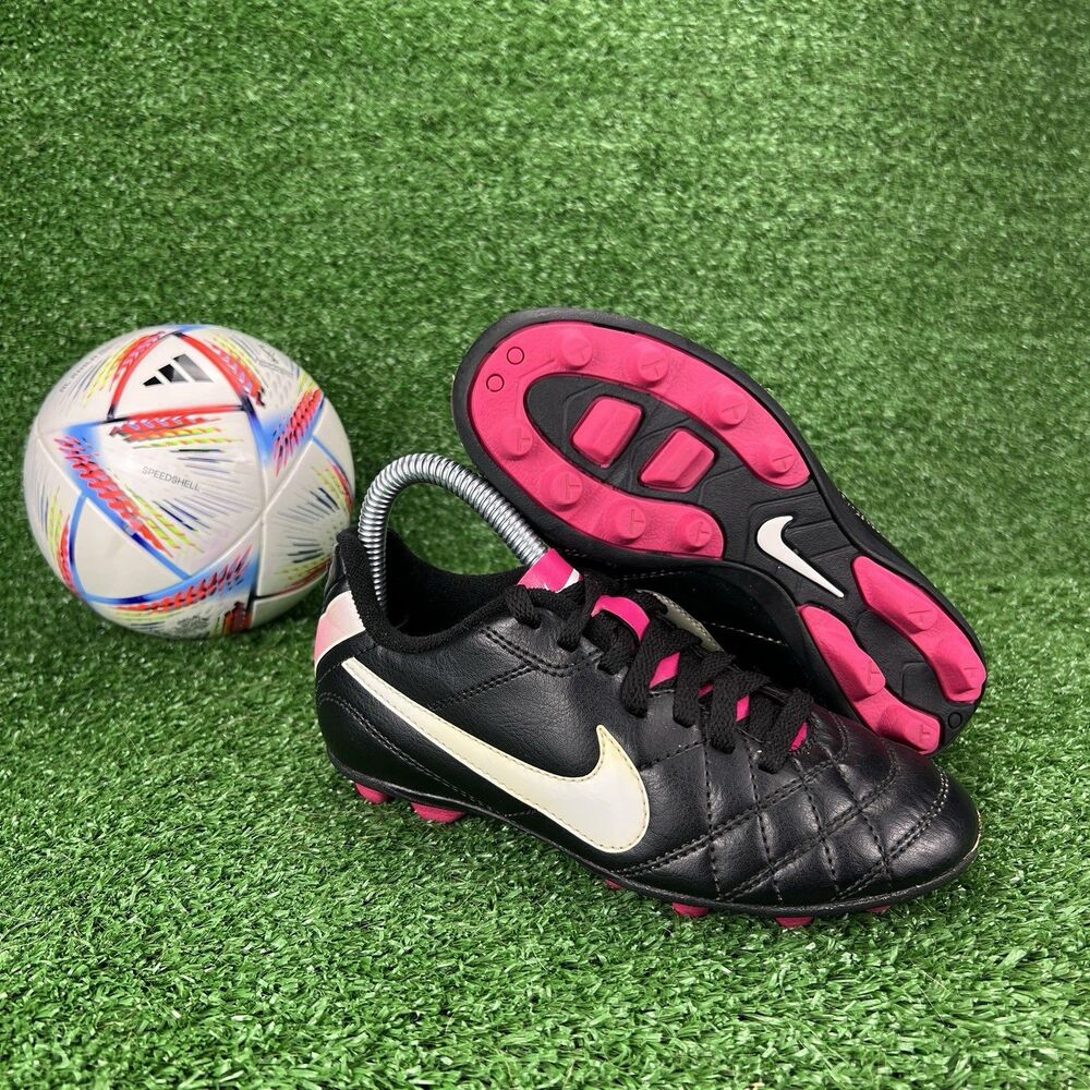 Nike Jr.Tiempo Rio FG‎ Soccer Cleats Youth 12C Black Pink 509035-016 Firm Ground